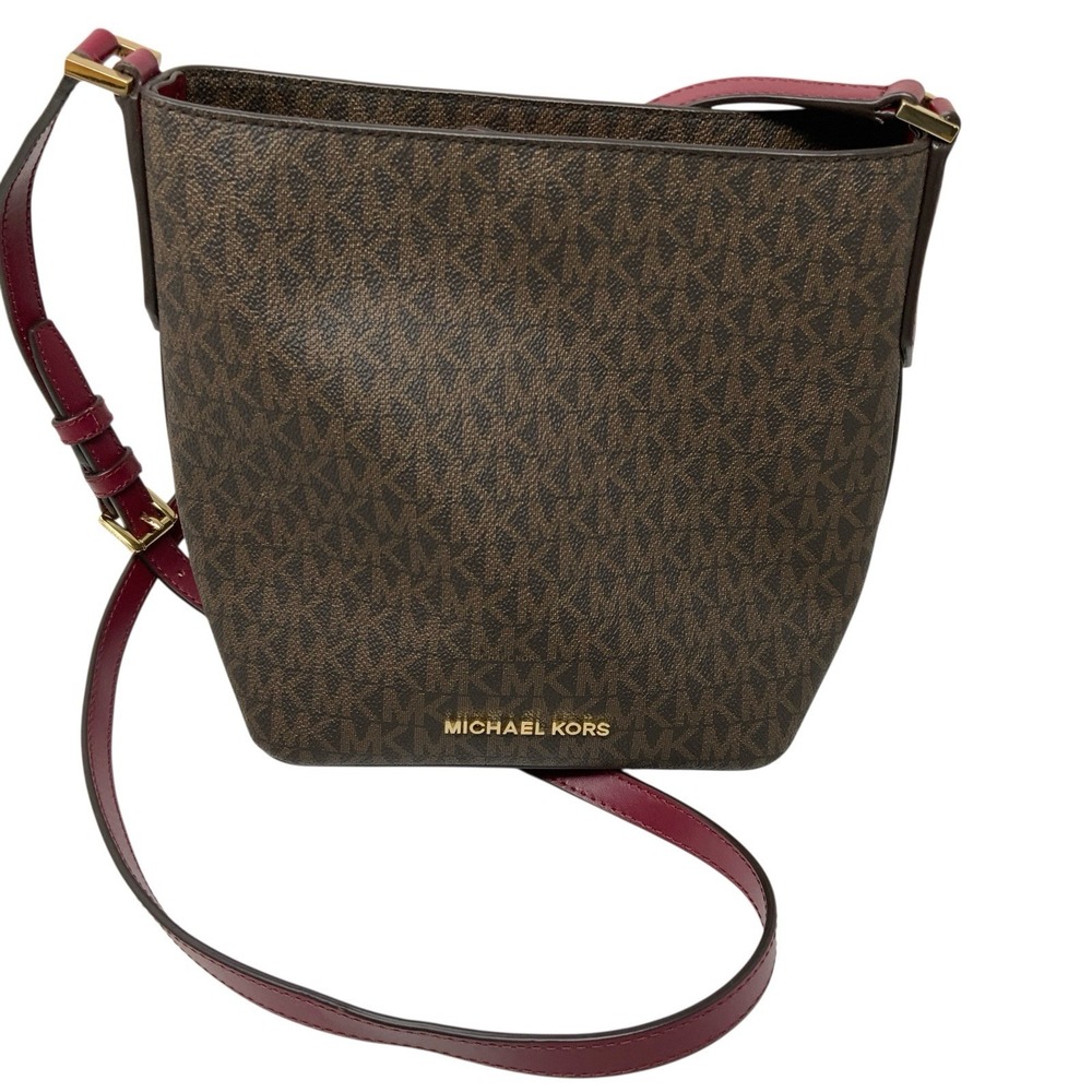 Michael Kors Kimberly Small Bucket Crossbody Purse Brown Merlot‎ Strap Magnetic